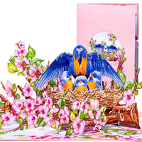 Mother Bird Pop Up Card – 3D Bluebird Nest with Baby Birds and Pink Blossoms – Heartwarming Mother’s Day, Birthday, Thank You Greeting Card for Mom, Grandma, Wife, Her, Nature Lovers