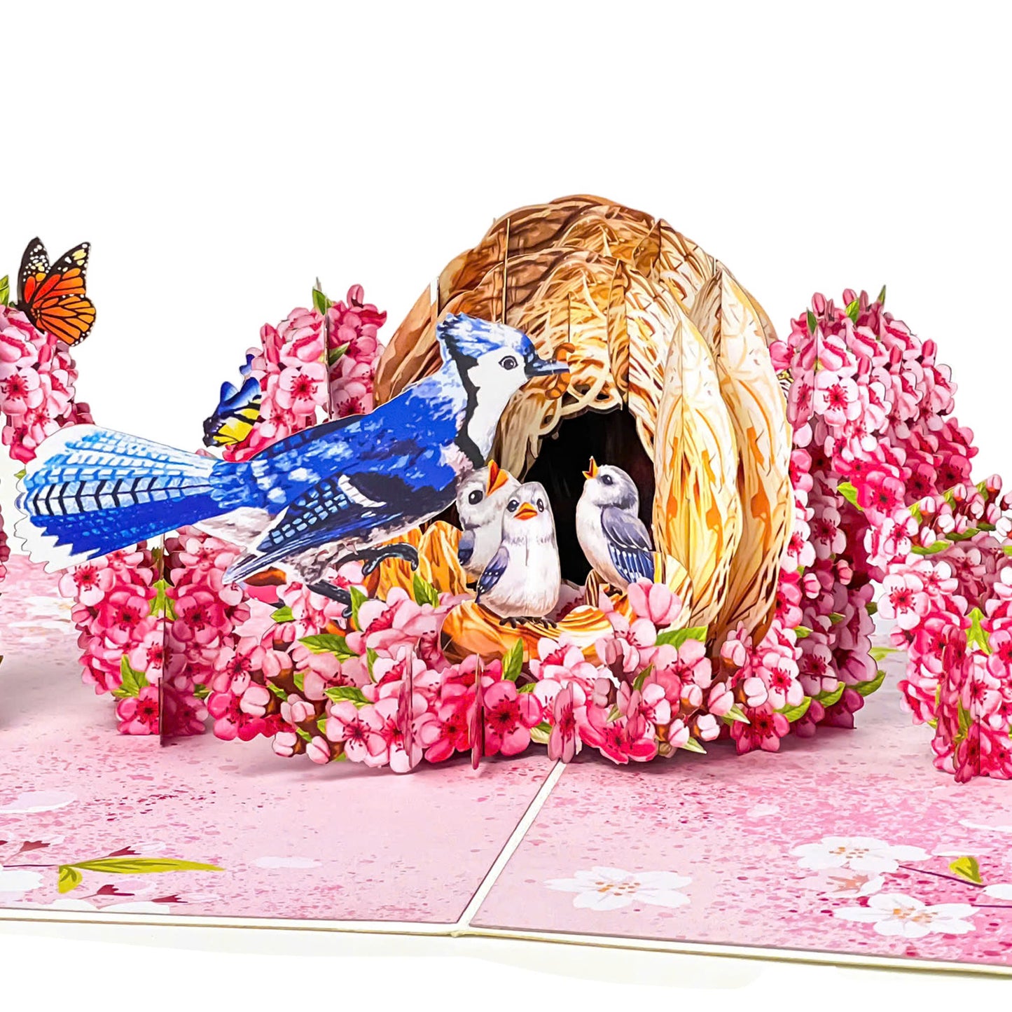 MOM Bird Nest Pop Up Card – 3D Bluebird Feeding Nestlings Surrounded by Cherry Blossoms – Beautiful Mother’s Day, Birthday, Thank You Greeting Card for Mom, Grandma, Wife, or Her